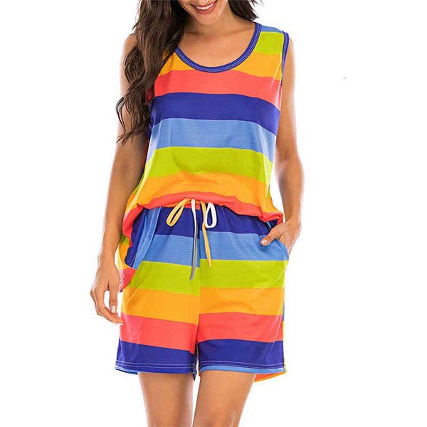 

women's tracksuits two piece set tracksuit women pajamas suit summer clothes fashion colorful striped vest and shorts lounge w, Gray