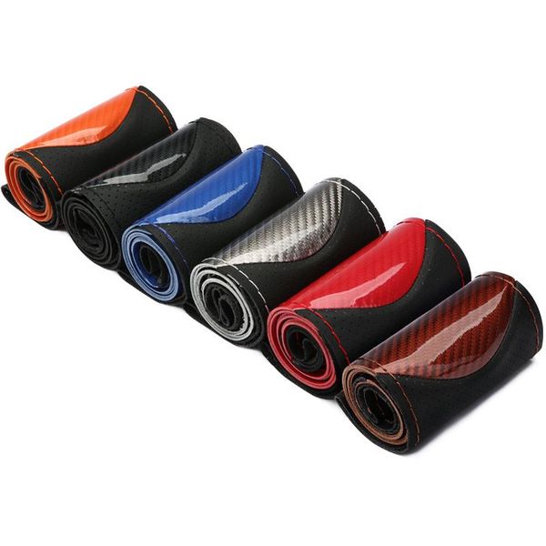 

steering wheel covers 38cm crystal carbon fiber fashion sports hand sewn cover for all seasons car handle