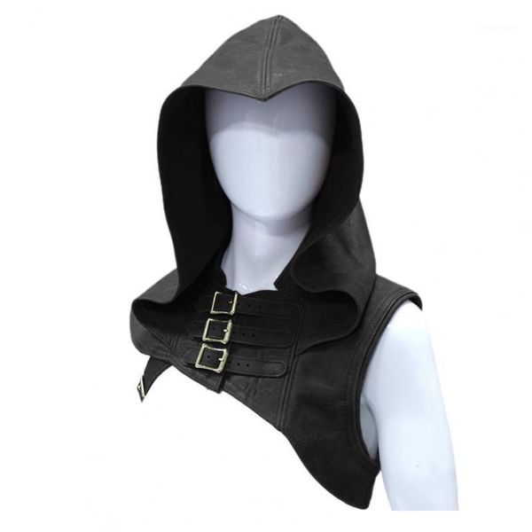 

men's jackets cowl hood solid color hooded sleeveless buckles halloween cosplay costume for, Black;brown