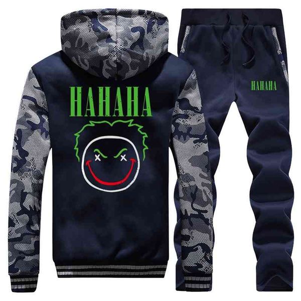 

winter thickened camouflage hoodie clown men's suit, Black