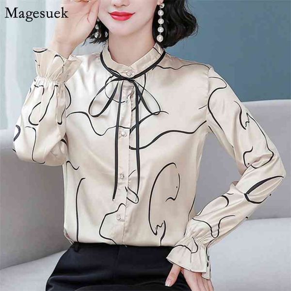 

autumn cardigan chiffon women blouses o-neck long sleeve shirts bow print solid blouse mujer 10885 210512, White