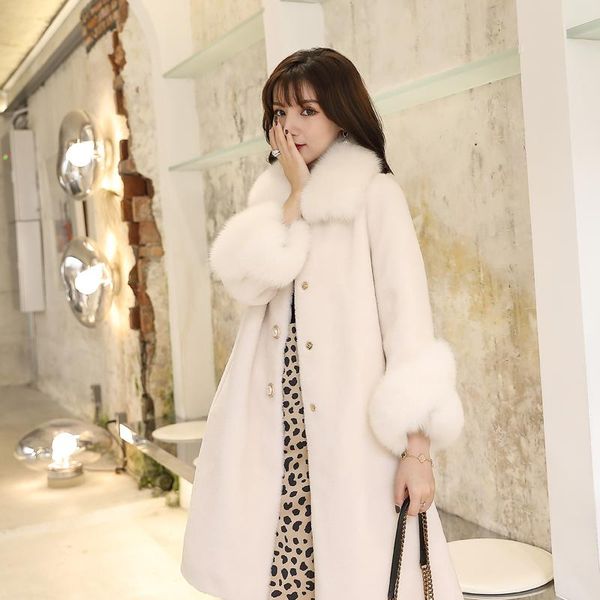 

women's fur & faux 100% genuine wool coat collar female jacket vintage jackets for women 2021 mulheres casacos zjt1294, Black