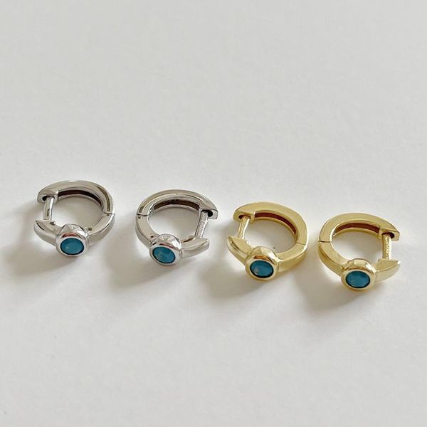 

hoop & huggie turkey 18k gold 100% authentic 925 sterling silver round blue turquoise earrings jewelry tle2269, Golden;silver