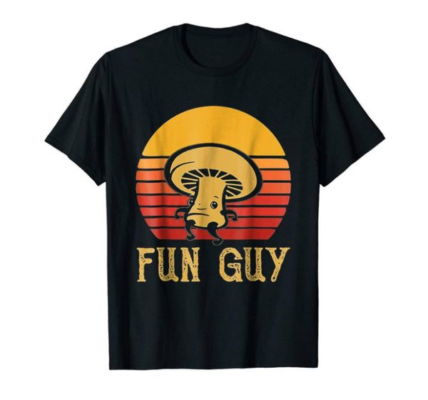 

r1 fun guy mushroom retro vintage sunset black t-shirt s-6xl, White;black