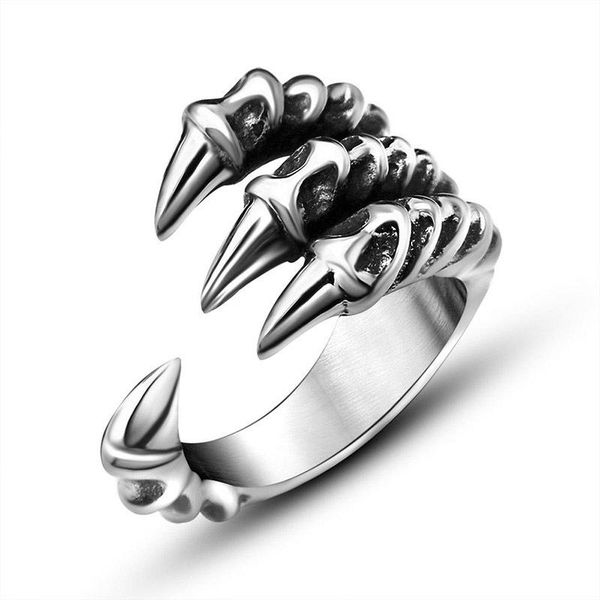 

cluster rings men's stainless steel dragon claw ring geometric open sharp tail jewelry male accessories jewellery for men silver, Golden;silver