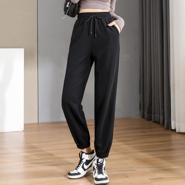 

women's pants & capris women black jogging sweatpants lady for baggy sports gray jogger high waist sweat casual female trousers, Black;white