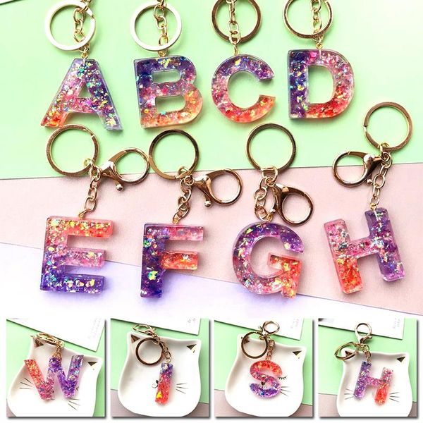 

keychains fashion english letter keychain creative gradient color gold foil paper filling resin key chain women girls bag hanging pendant, Silver
