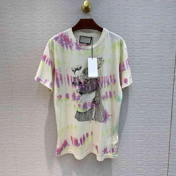 

t shirt luxury high-end summer t-shirt women rabbi illustration printing cotton sweet o-neck short sleeve casual loose t shirt, White
