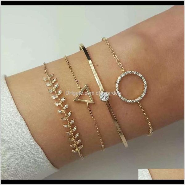 

other bracelets jewelry drop delivery 2021 fashion full diamond circle leaf triangle bracelet combination four piece set womens style qb1sa, Golden;silver