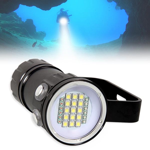 

flashlights torches qh27 180w fifteen white xml2 six xpe red r5 blue led 80m scuba diving canister light for video fill