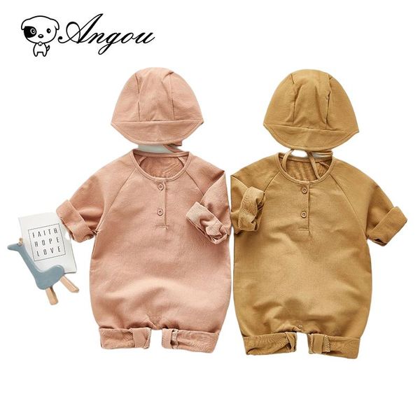 

jumpsuits angou baby boy girl rompers long sleeves pure color triangle clothing+hat spring autumn clothing romper, Blue