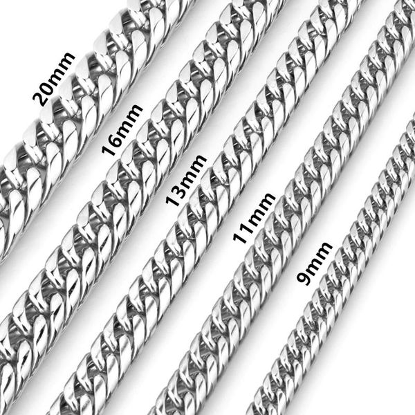 

chains 9/11/13/16/20mm mens/womens heavy stainless steel necklace curb cuban link chain necklaces fashion jewelry 7inch-40inch, Silver