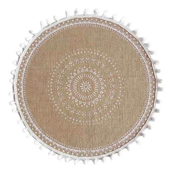 

mats & pads mandala round placemat boho woven macrame tassels table mat cup plate
