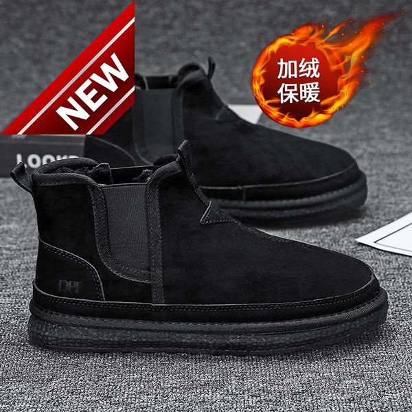 

2021 winter new snow chelsea plush thickened warm cotton shoes leisure high gang men's short boots, Black