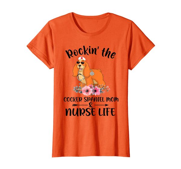 

womens rockin' the cocker spaniel mom and nurse life t shirt, cocke, White;black