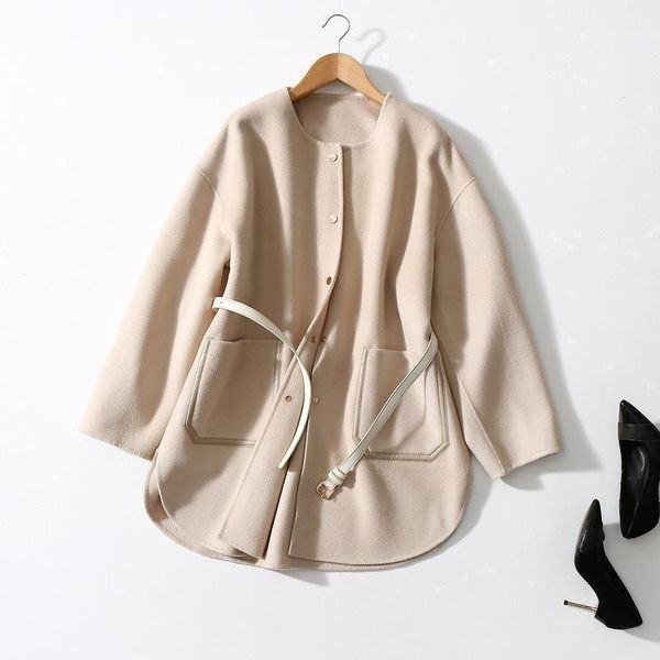 

women's wool & blends wholesale fashion belt of fund 2021 autumn winters is long fine double checked overcoat female1, Black