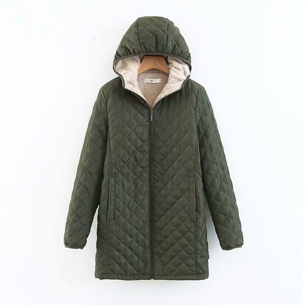 

down womens cap warm fleece lining phombic sewing parka & overcoat hooded thickening plus size long coat female winter, Black