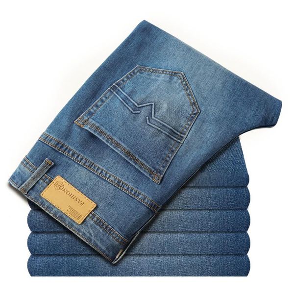

men's jeans 2021 spring autumn straight vintage business casual stretch denim trousers blue jean pants plus size