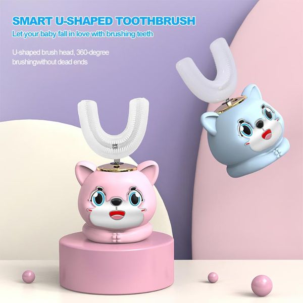 

cute childrens toothbrush 360 degrees intelligent automatic sonic electric blue light teeth white for 2-12 years old smart