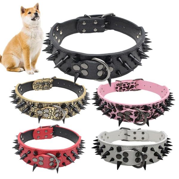 

dog puppy faux leather rivet spiked anti-bite collar necklace pet neck band collars & leashes