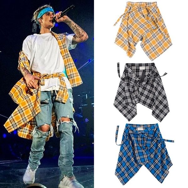 

fashionable shorts high street justin bieber fake two plaid shirt skirt hem layered apron ribbon accessories men's and women's, White;black