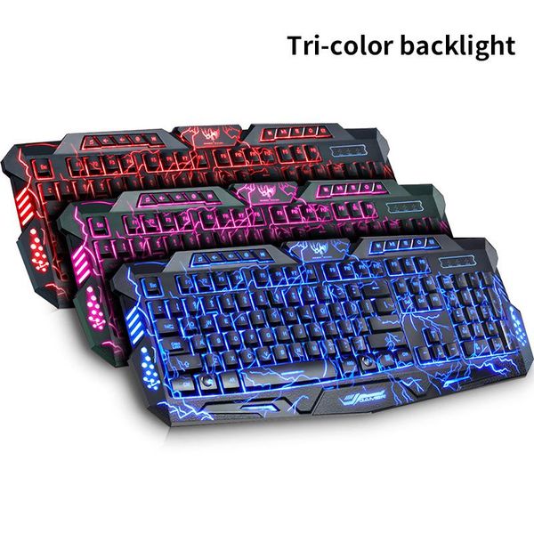 

keyboards english gaming keyboard mouse led 3-color m200 usb wired colorful breathing backlit waterproof computer crack 2021