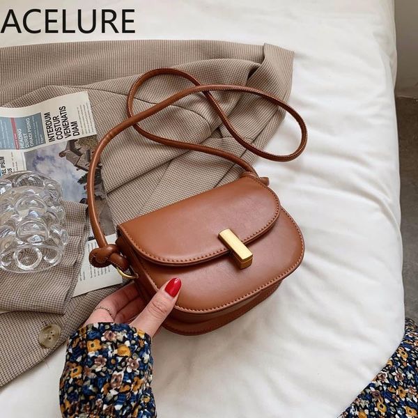 

evening bags acelure simple solid color small shoulder bag female 2021 fashion saddle french niche pu messenger