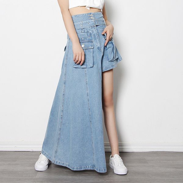 

Women maxi fashion vintage irregular long casual skirts high waist, Black