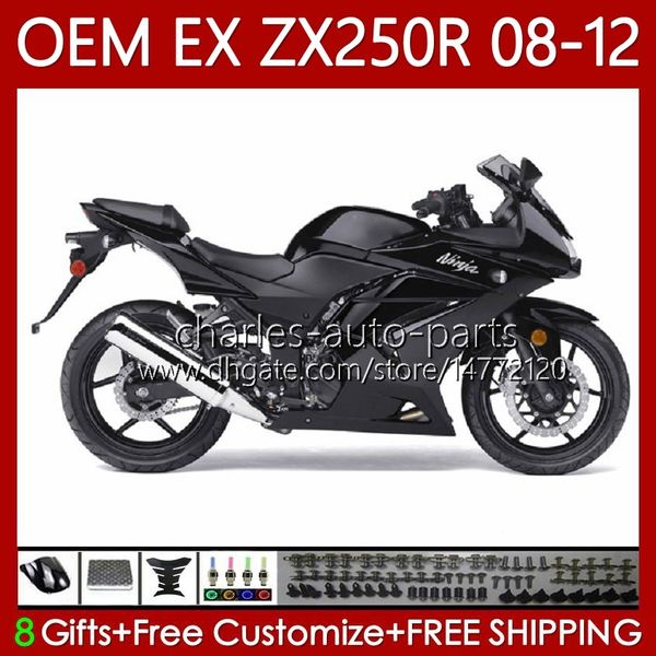 Einspritzung flache schwarze Verkleidungen für KAWASAKI NINJA EX ZX 250R EX250 ZX250 R 2008 2009 2010 2011 2012 Karosserie 81Nr.130 ZX250R EX250R 08-12 ZX-250R 08 09 10 11 12 OEM-Karosserie