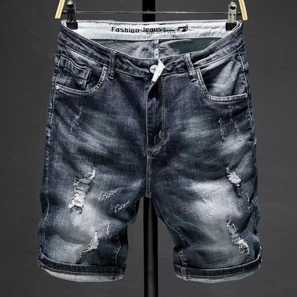 

men's shorts men summer short jeans holes denim cotton stretch jean slim black skinny, White;black