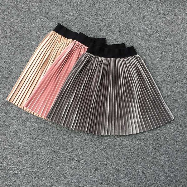 

velvet pleated skirt knee long girls summer winter casual smooth high waist elastic 211112, Black