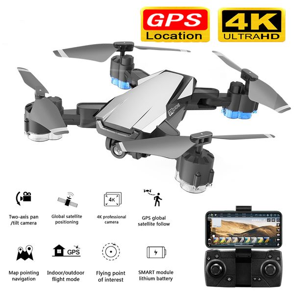 

New RC Drone GPS 5G WIFI and 4K HD wide-angle camera FPV Drone X Pro Quadcopter auto follow drone with HD camera, Black 1080p 1battery