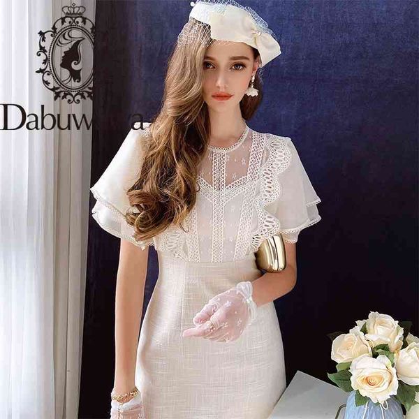 Dabuwawa Exclusivo Verão Vintage A-Linha Vestido de Laço Mulheres Ruffle Manga Elegante Bege Solid Festa Dress Senhoras Do1bdr062 210520