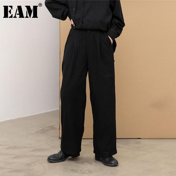 

[eam] high elastic waist long wide leg straight trousers loose fit pants women fashion tide spring autumn 2021 1dd2191 women's & capris, Black;white