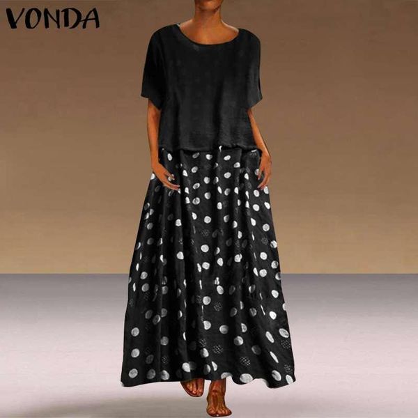 

beach dress vonda 2021 women's summer sundress vintage short sleeve bohemian printed plus size casual loose party vestido dresses, White;black