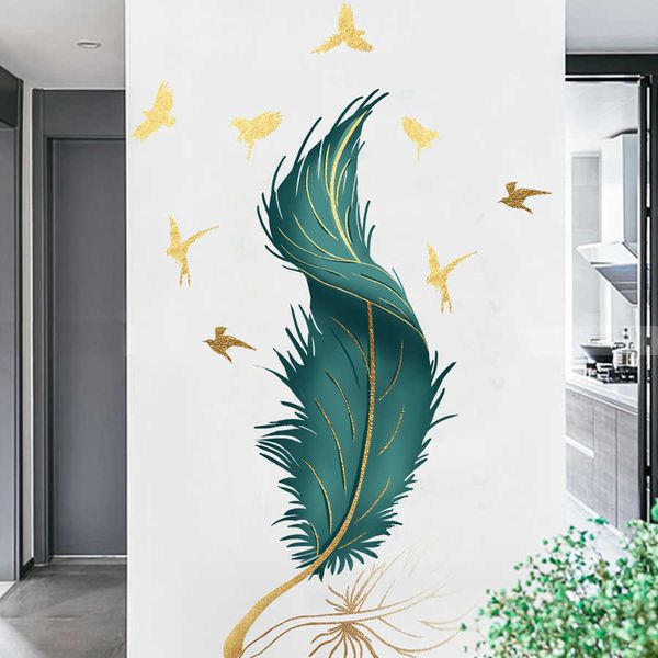 Penas Verdes Pássaro Pássaro Criativo Adesivos Sofá Fundo Quarto Decoração Sala de estar Arte Mural Decoração Home