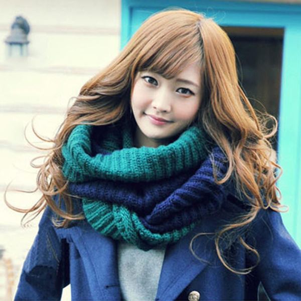 

scarves mingjiebihuo fashion personality wild warm collar student couple autumn and winter wool scarf thick knitted bi-color, Blue;gray