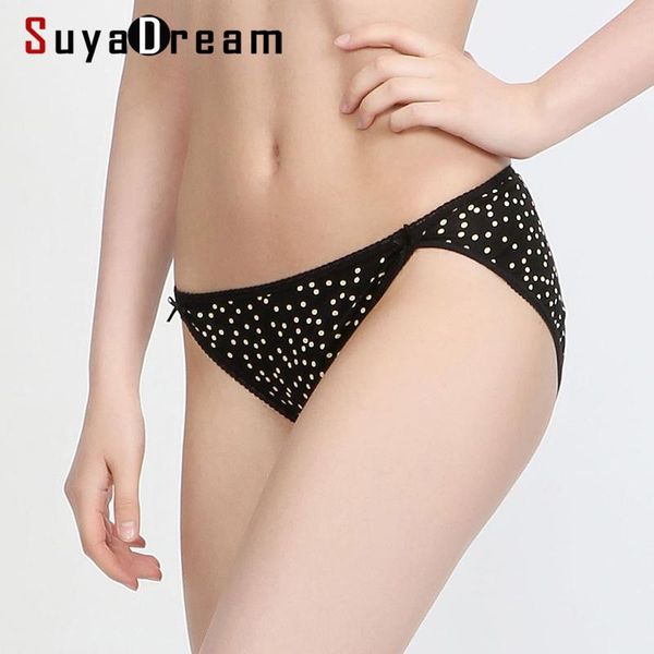 

women's panties suyadream women low waist silk briefs 100%silk dots printed, Black;pink