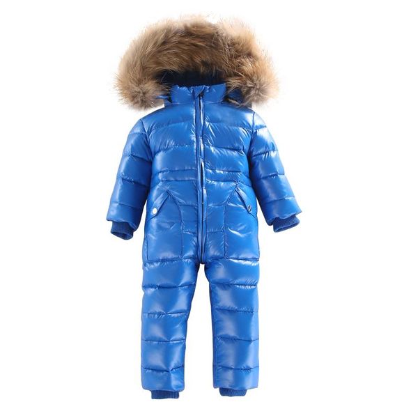 

coat baby kids winter warm white duck down rompers boys big fur collar hooded jumpsuits children detachable windproof ski sets, Blue;gray
