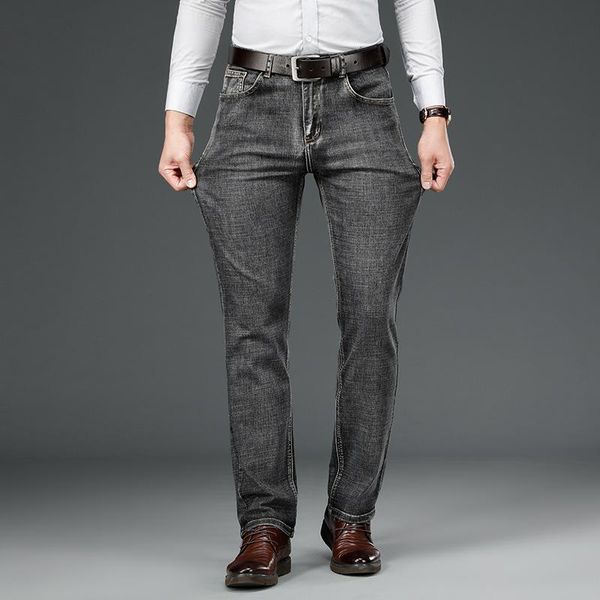 

men's jeans 2021 autumn winter brand fit straight stretch classic style business casual youth slim denim size 28-42, Blue