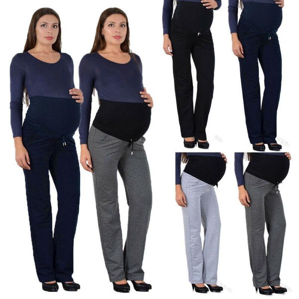 

maternity bottoms 2021 pants solid color casual lacing trousers pregnancy cotton soft over bump joggers clothes for pregnant women, White
