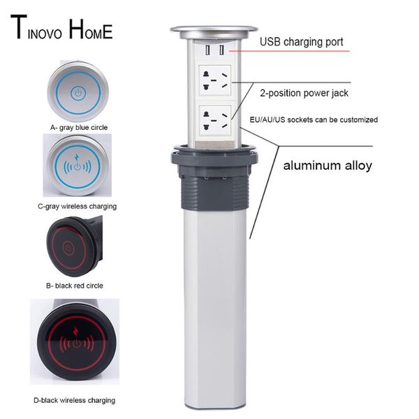 

smart power plugs sensor switch/one-button turn on electric lifting socket 2-position jack with usb charging, wireless charging