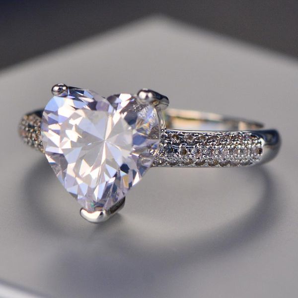 

wedding rings gifts heart shape fashion white cubic zirconia silver color band ring size 6 7 8 9 herr0041, Slivery;golden