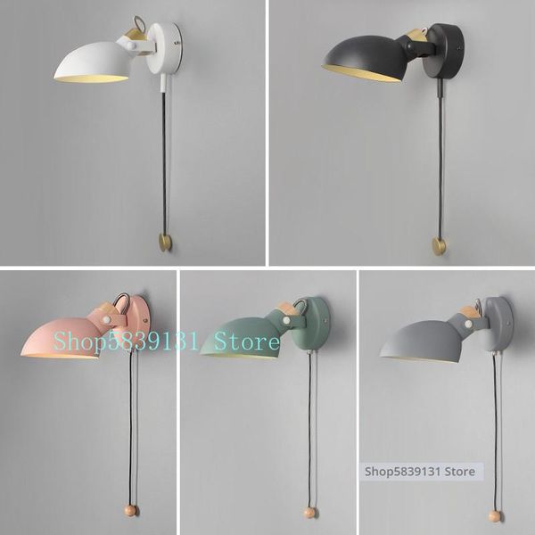 

wall lamp nordic modern simple lamps loft decor iron pull switch sconce led lights bedroom home indoor fixtures