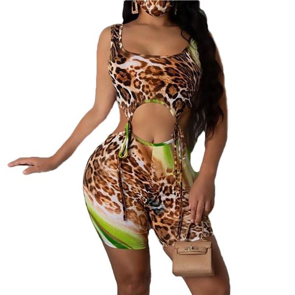 

summer leopard print hollow rompers womens jumpsuit sporty active wear biker playsuit workout sleeveless clubwear playsuits women's jum, Black;white
