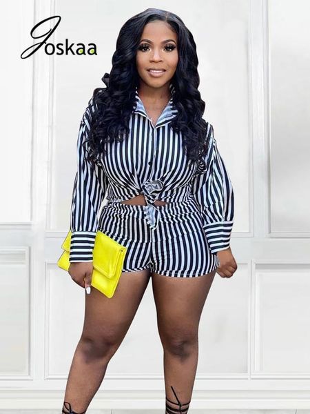 

women's tracksuits soefdioo stripe long sleeve single breasted shirt shorts two piece set women fashion workwear autumn 2021 party club, Gray