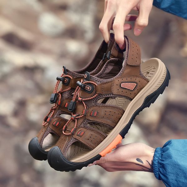 

sandals baotou leather sandals men's sports beach shoes breathable outdoor casual non-slip1 5zgk, Black