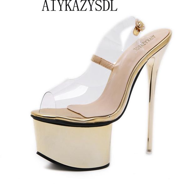 

crystal pvc clear sandals metallic ultra very high heel platform shoes stilettos transparent slingback, Black