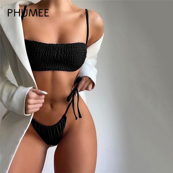 

women's swimwear phumee ruched thong swimsuit women cover up 2 piece bikini set lady beach wear micro swiming suits summer y2k string, White;black
