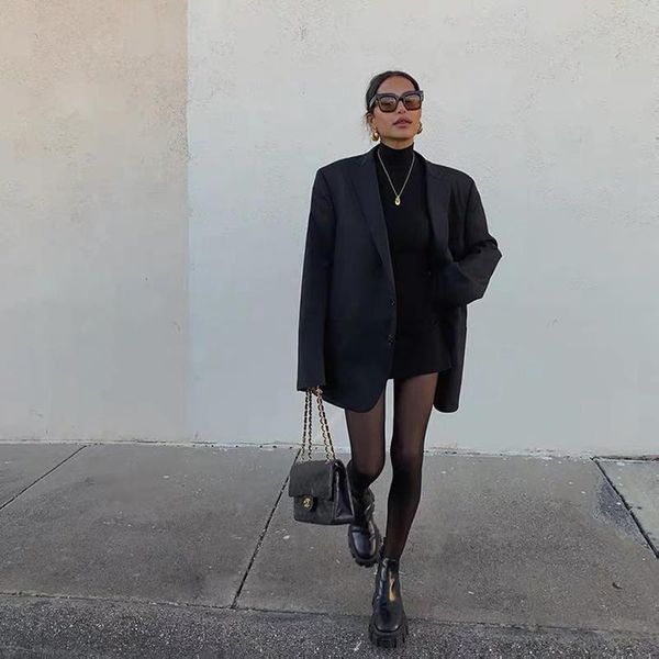 

Women's Suits & Blazers Fashion Solid Color Lapel Blazer Women Elegant Vintage Casual Loose Temperament Coat Tide JLG7, White;black